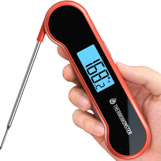 0.5 Sec Instant Read Meat Thermometer Digital with ±0.5℉ Precision, 100% Waterproof Auto Flip Bright LCD Screen, Motion Sensing Food Thermometer for Cooking Kitchen Oven Grill Candy BBQ, Red