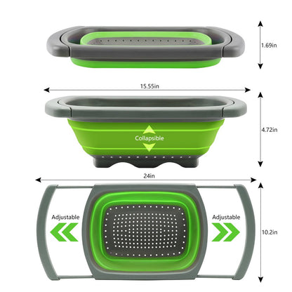 Qimh Colander collapsible, Colander Strainer Over The Sink Vegetable Fruit Strainer Basket (6 Quart) with Extendable Handles, New Kitchen Essentials