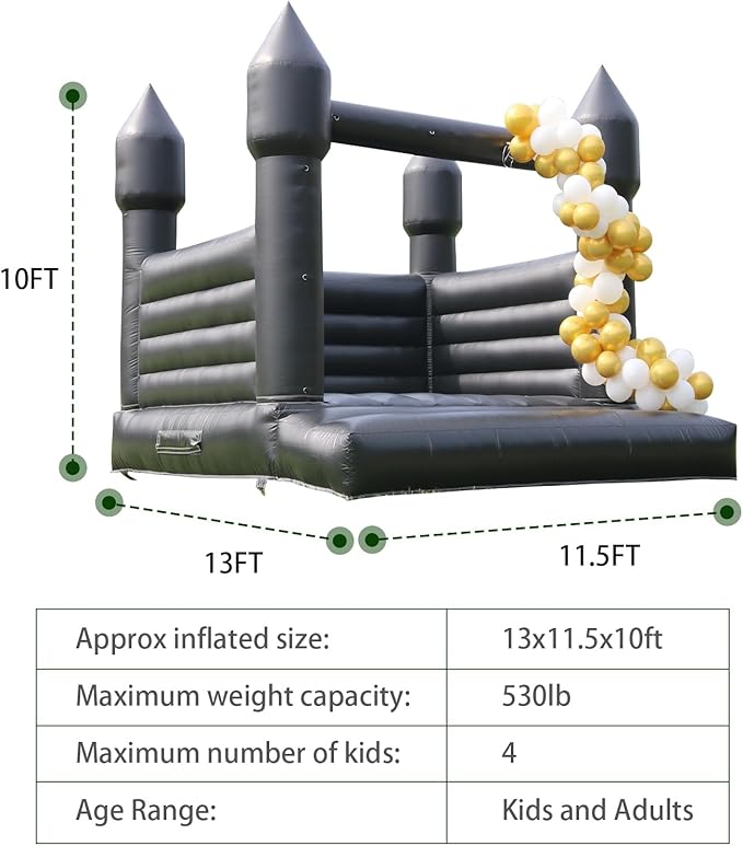 Black Bounce House for Kids Adults,(100% PVC) Inflatable Bounce House with 750W UL Blower,Halloween Bounce House Castle for Halloween,Weddings,Graduation Celebrations,Birthday Parties 13.5x11.5x10FT