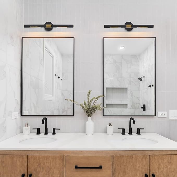 Modern Picture Light 24 inches Brushed Brass Gold Black Wall Sconce with Knurled Texture Cylinder Metal Shades Rotatable 360°Indoor Wall Lighting Fixture for Bathroom Vanity Lights Bedroom