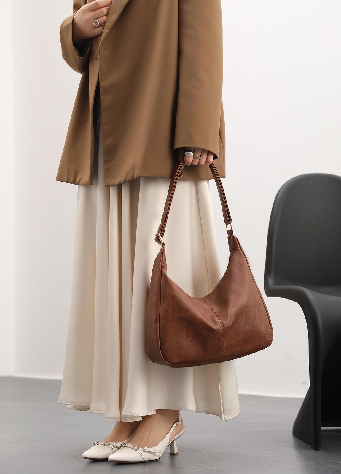 NIUEIMEE ZHOU Hobo Bags for Women Foldable Vegan Leather Shoulder Handbag Slouchy Tote Crossbody Purses