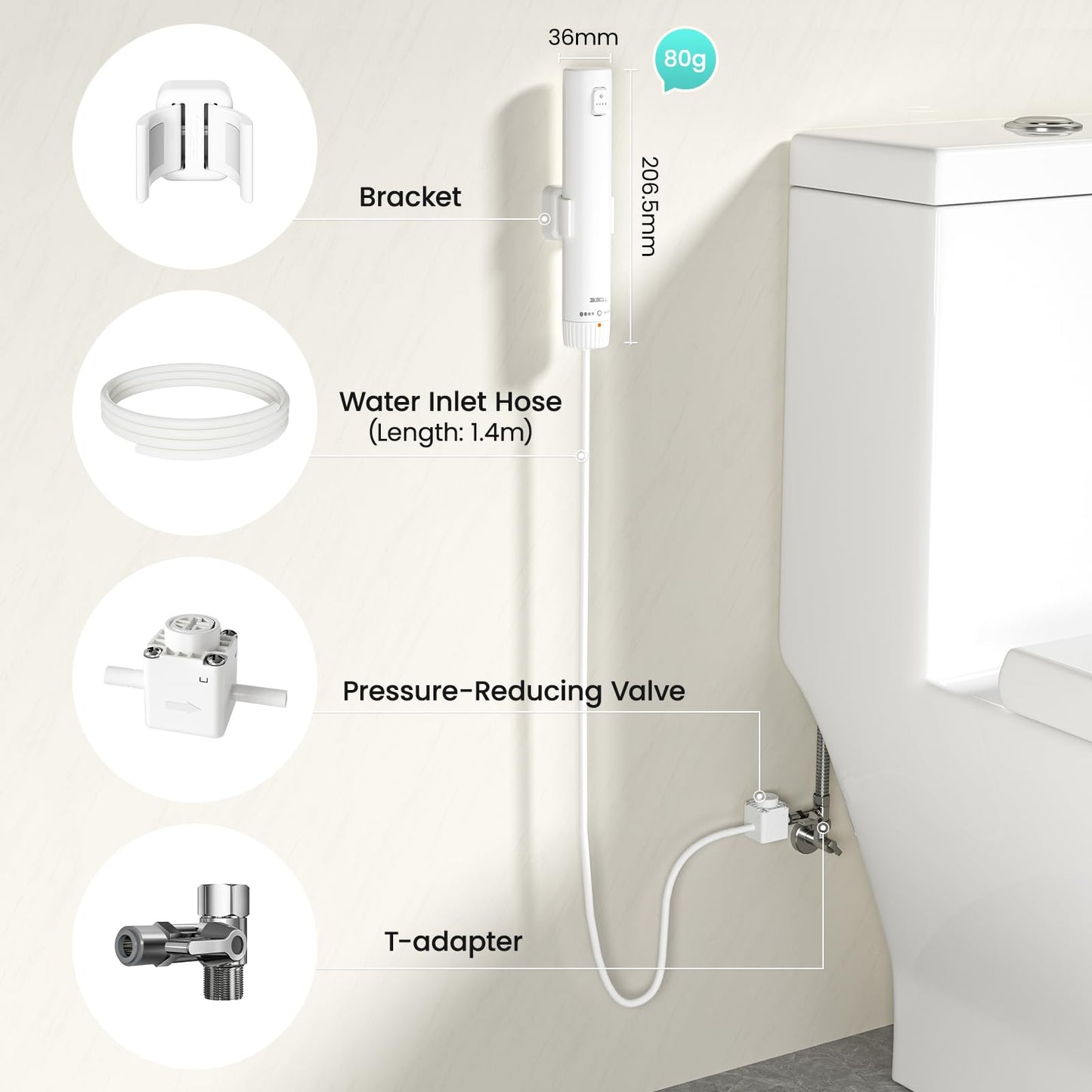 TOEE Handheld Bidet Sprayer for Toilet, 55" Leak-Proof Hose, Easy Install