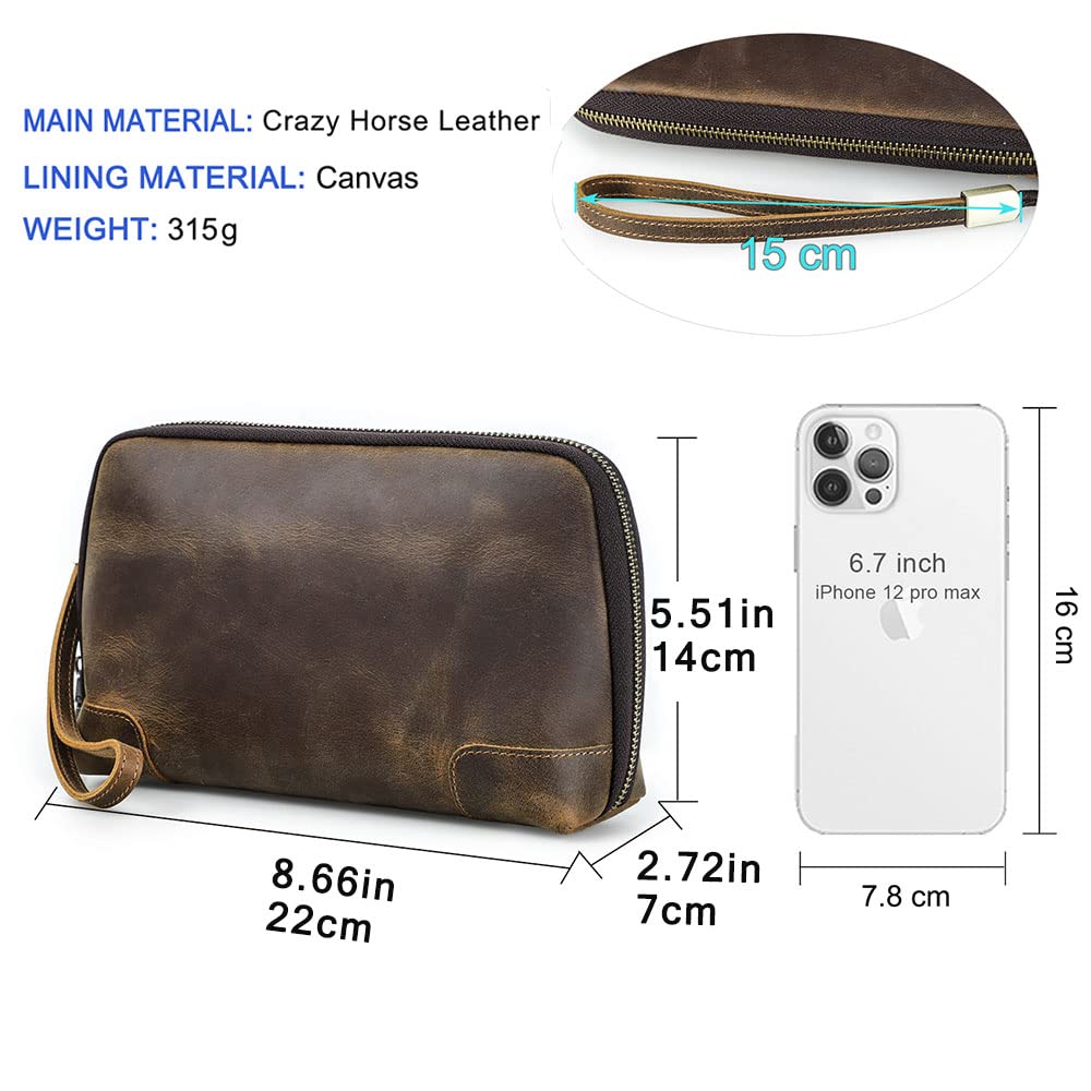 Contacts Crazy Horse Leather Travel Electronic Organizer Cables Chargers Accessories Storage Case Holder Clutch Bag