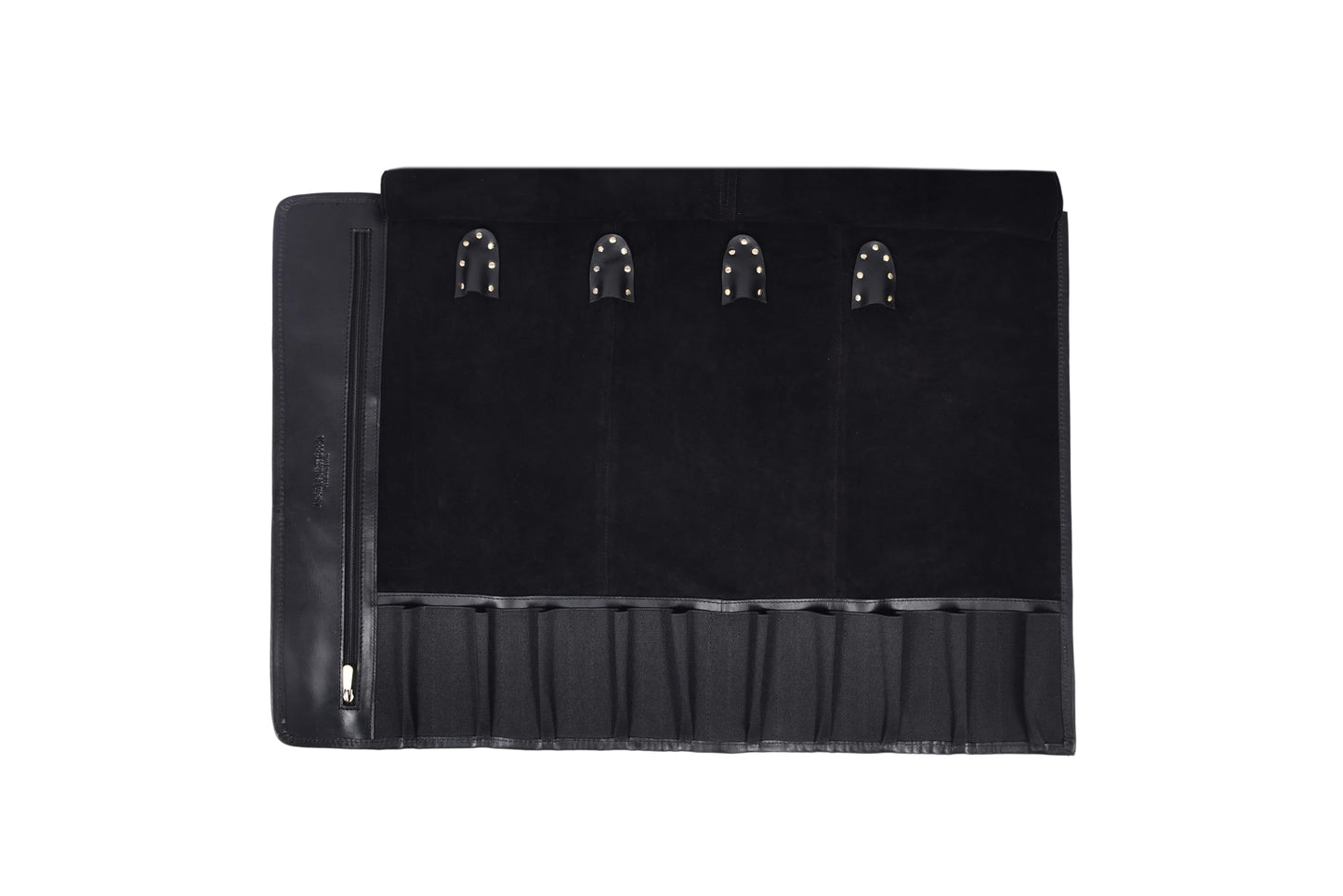Leather Knife Roll Storage Bag, Elastic and Expandable 10 Pockets, Adjustable/Detachable Shoulder Strap, Travel-Friendly Chef Knife Case (Pitch Black, Leather)