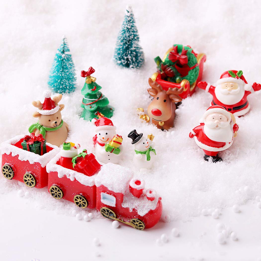 yeesport 18PCS Christmas Miniature Figurines Mini Santa Clause Ornament Xmas Micro Landscape Christmas Tree Christmas Figurines Snowman Reindeer Gift for DIY Fairy Garden