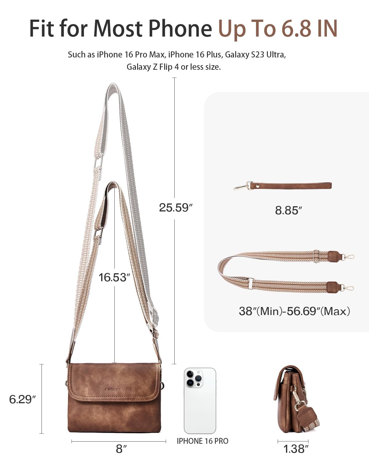 CHOLISS Small Crossbody Bags for Women, Vegan Leather Cell Phone Purse, Mini Travel Purse with Adjustable Strap Womens Gifts