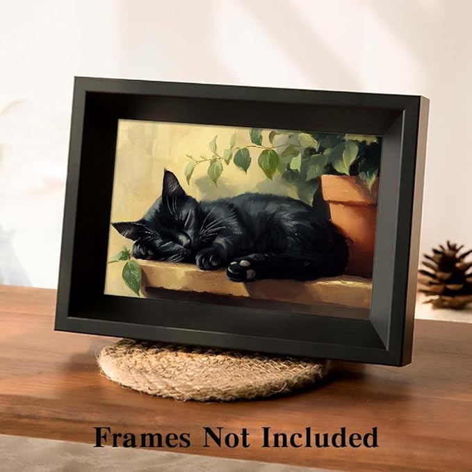 Yesad Cat Wall Art, Sleeping Cat Print Poster Cat Painting Pictures Rustic Wall Décor for Living Room Bedroom Farmhouse Decorations Cat Lover Gift (Unframed,36”x24”, Cat4)