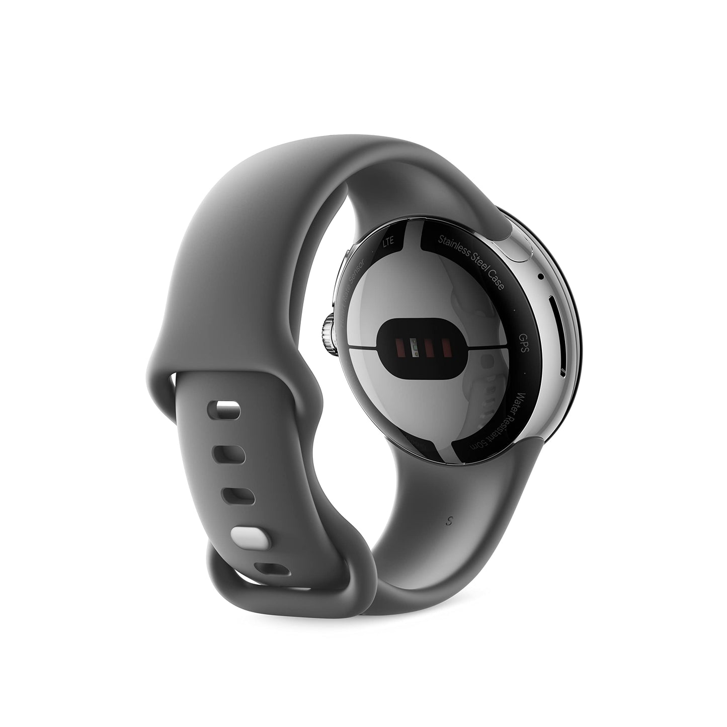 Google Pixel - Android Smartwatch with Fitbit Activity Tracking - Heart Rate Tracking Watch - Polished Silver Stainless Steel case with Charcoal Active band - LTE