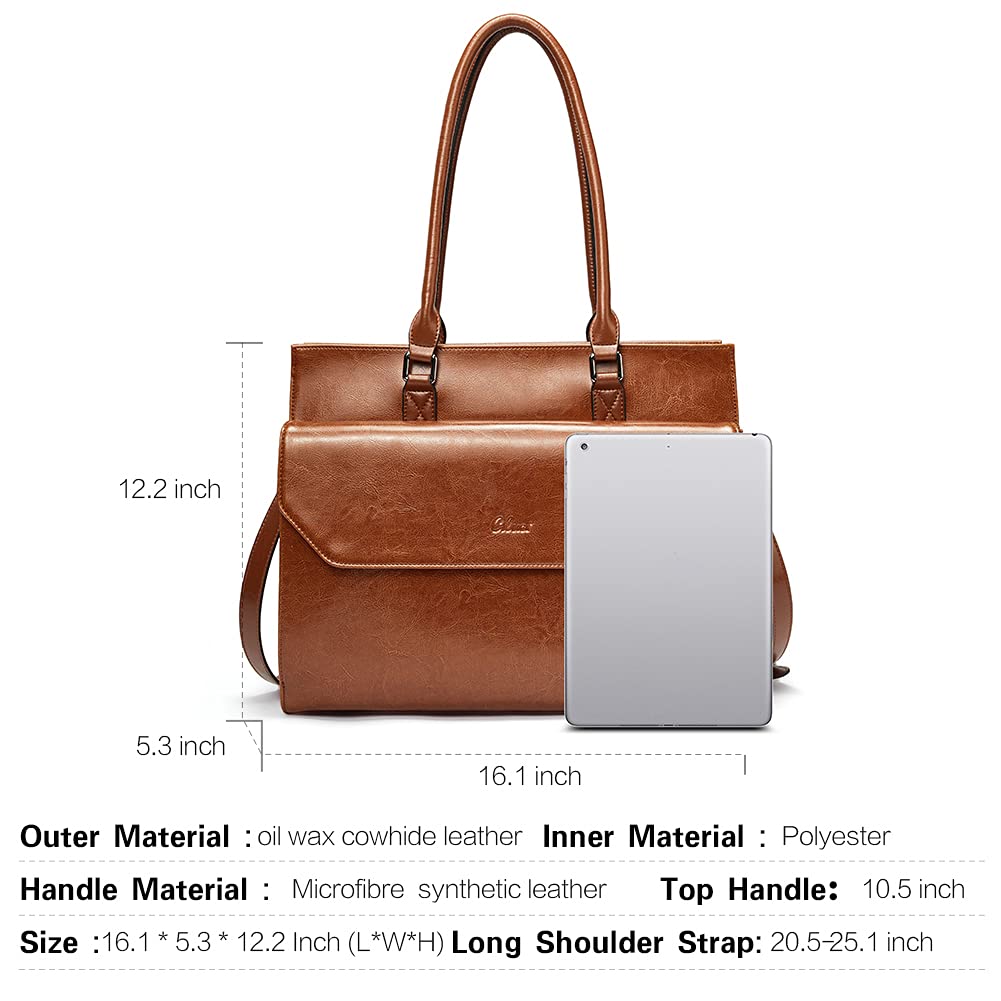 CLUCI Briefcase for Women Oil Wax Leather Vintage 15.6 Inch Laptop Business Shoulder Bag