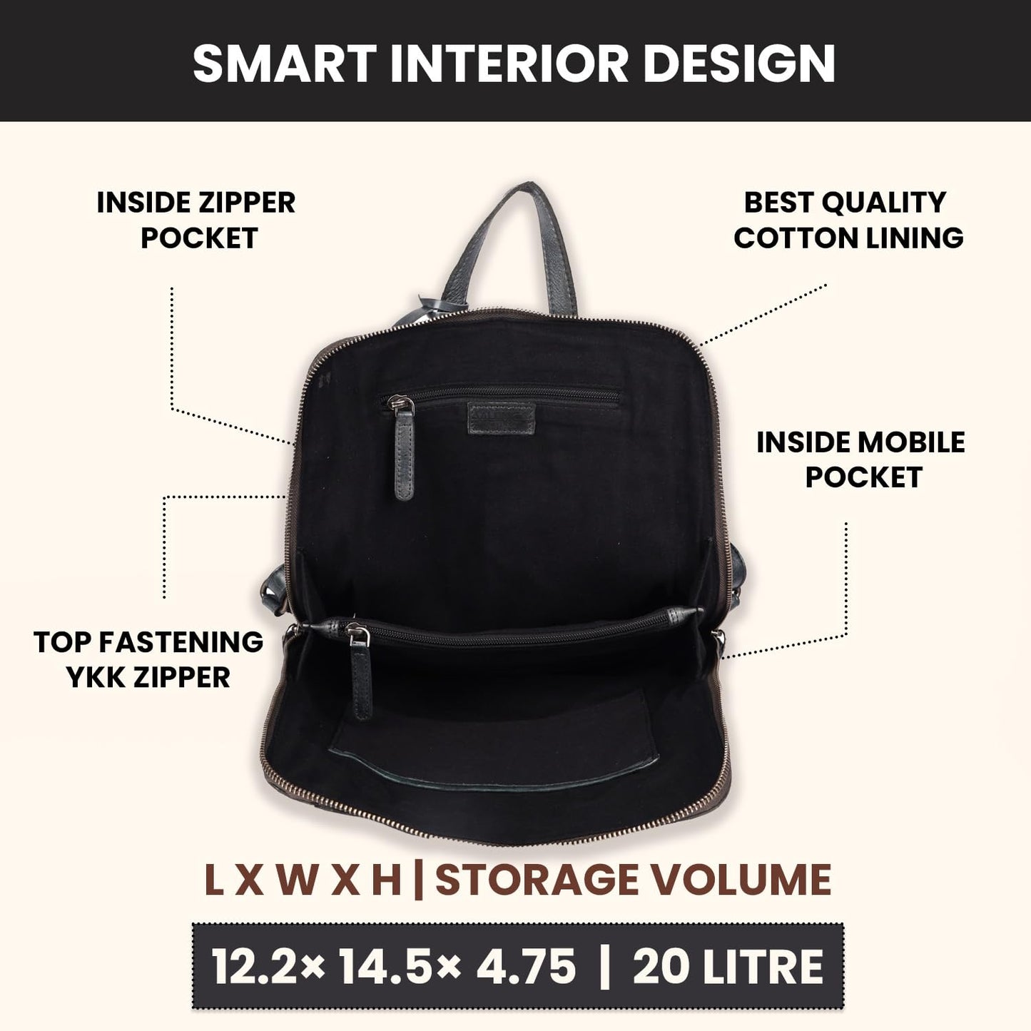 VILENCA HOLLAND 12.5 Inch Genuine Leather Backpack for Women and Men, Grey Leather Backpack with Adjustable Shoulder Strap