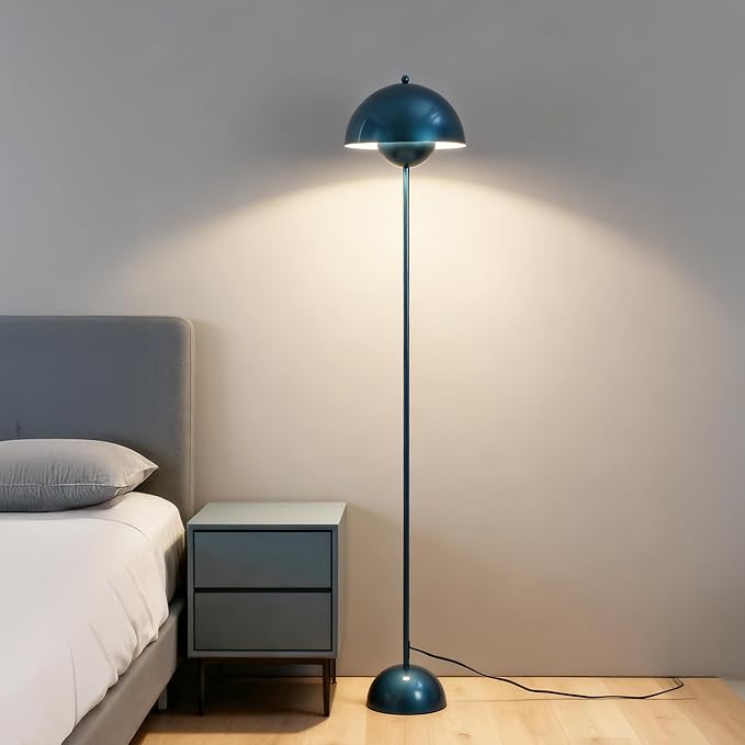 Modern Flowerpot LED Floor Lamp for Living Room, Vintage Metal Lampshade Spotlight Standing Lamp with Foot Switch, Retro E26 Base Round Floor Light Fixture for Bedroom, Office (Pearl Blue)