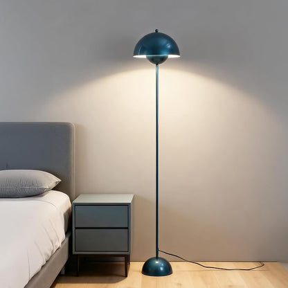 Modern Flowerpot LED Floor Lamp for Living Room, Vintage Metal Lampshade Spotlight Standing Lamp with Foot Switch, Retro E26 Base Round Floor Light Fixture for Bedroom, Office (Pearl Blue)