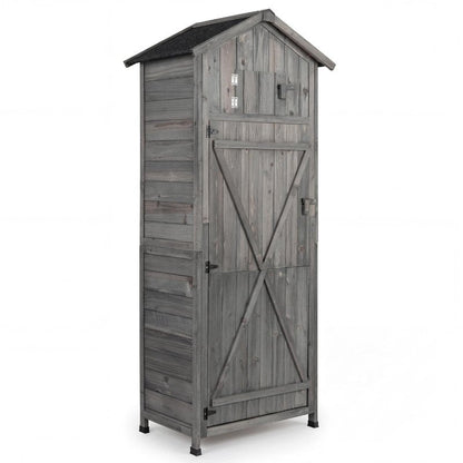 IRONMAX Outdoor Wooden Storage Shed, 70 Inches Outside Vertical Tool Storage Cabinet w/Folding Table & Removable Shelves, Tall Wood Garden Shed for Patio, Deck, Backyard, Lawn (Grey, 30“x20”x70”)