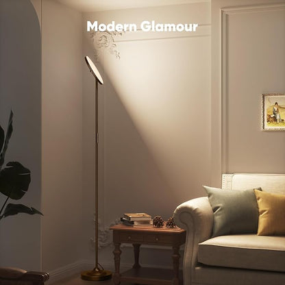 36W LED Floor Lamp, Super Bright Standing Lamp, Modern Stepless Dimmable Torchiere Tall Lamp with Remote Control, 350°Rotating Head Reading Floor Lamp for Living Room, Bedroom, Office - Brown
