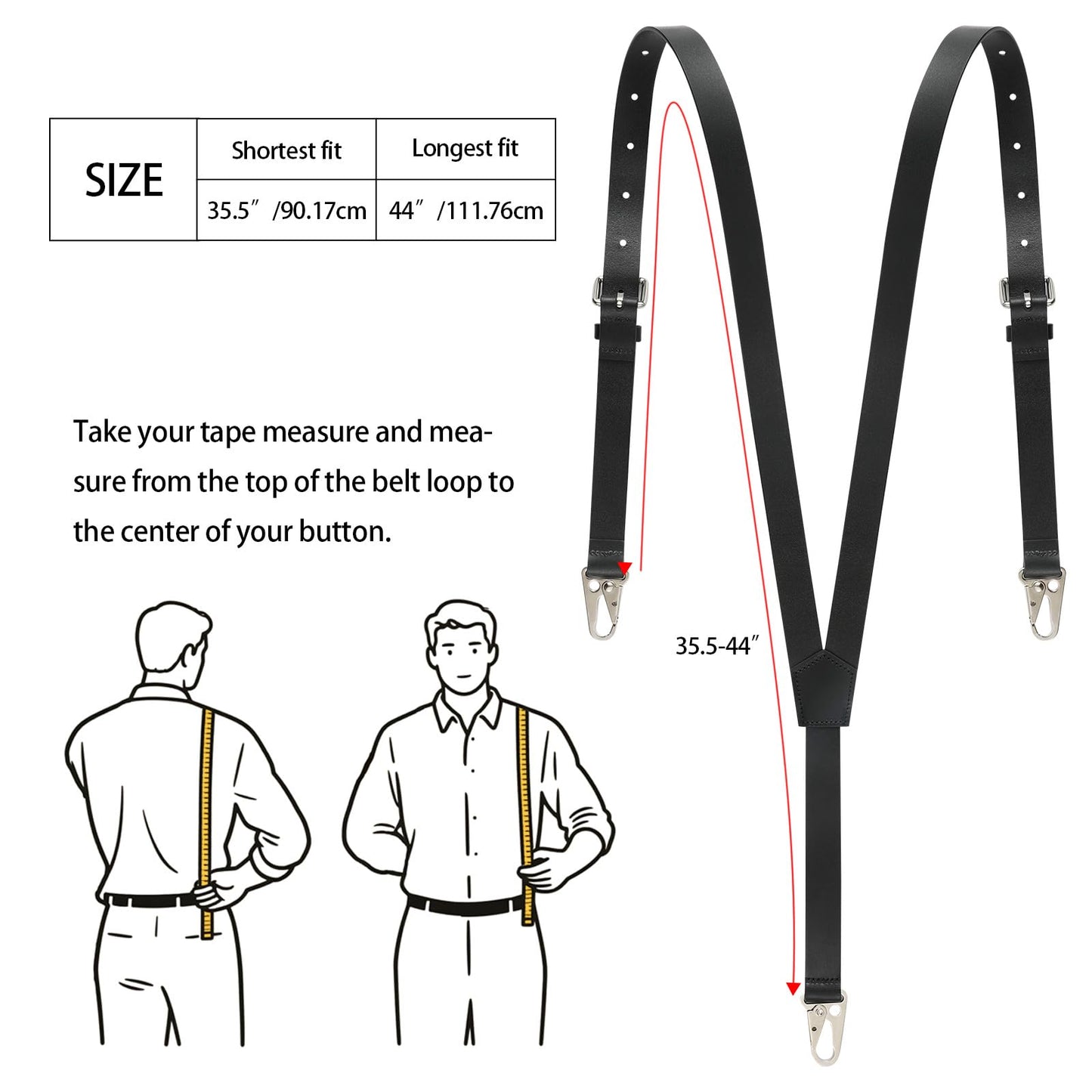 Ringsun Genuine Leather Suspenders for Men, Y Design Hidden Suspenders Under Clothes with 3 Snap Loop, Adjustable Accessories for Men Wedding & Party Essentials, Black