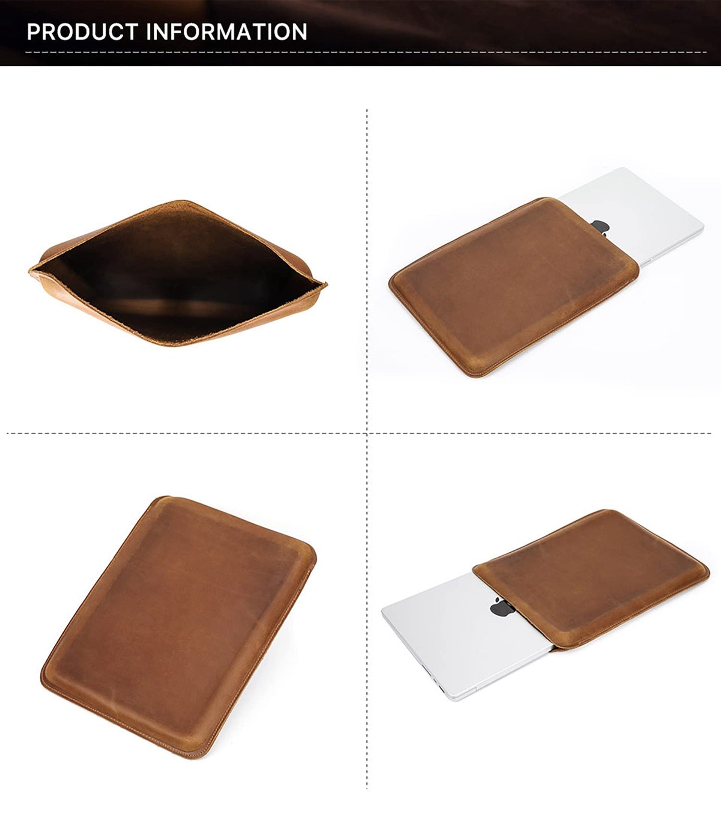 CataPurus Top Grain Leather 14.2" Laptop Sleeve Case, Solid Vintage Design, Compatible with MacBook Pro 14" 2021 M1 A2442 & Old Versioned 13-13.3 Inch MacBook Pro/MacBook Air, Brown 14.2 Inch