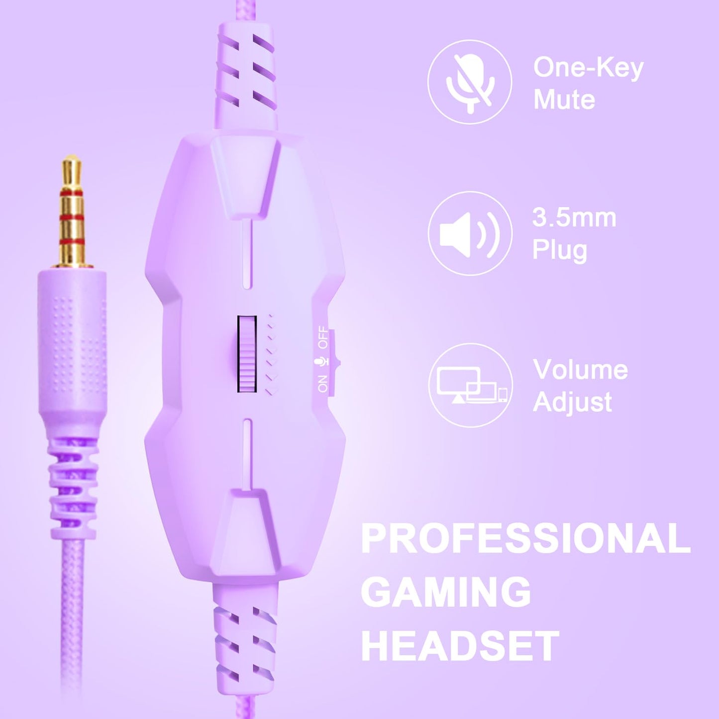 IMYB A88 Gaming Headset with Mic for Ps5, Pc, Xbox One Series X/s, Ps4, Switch, Stereo Wired Noise Cancelling Headphones with Microphone for Computer, Laptop, Mac, Nintendo, Games (Purple)