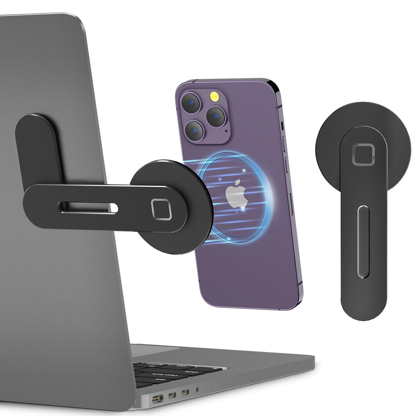 CloudValley Magnetic Phone Holder for Laptop Designed for iPhone 17/16/15/14/13/12 MagSafe, Adjustable Phone Monitor Side Mount, Slim Portable Foldable Computer Expansion Bracket, Silver