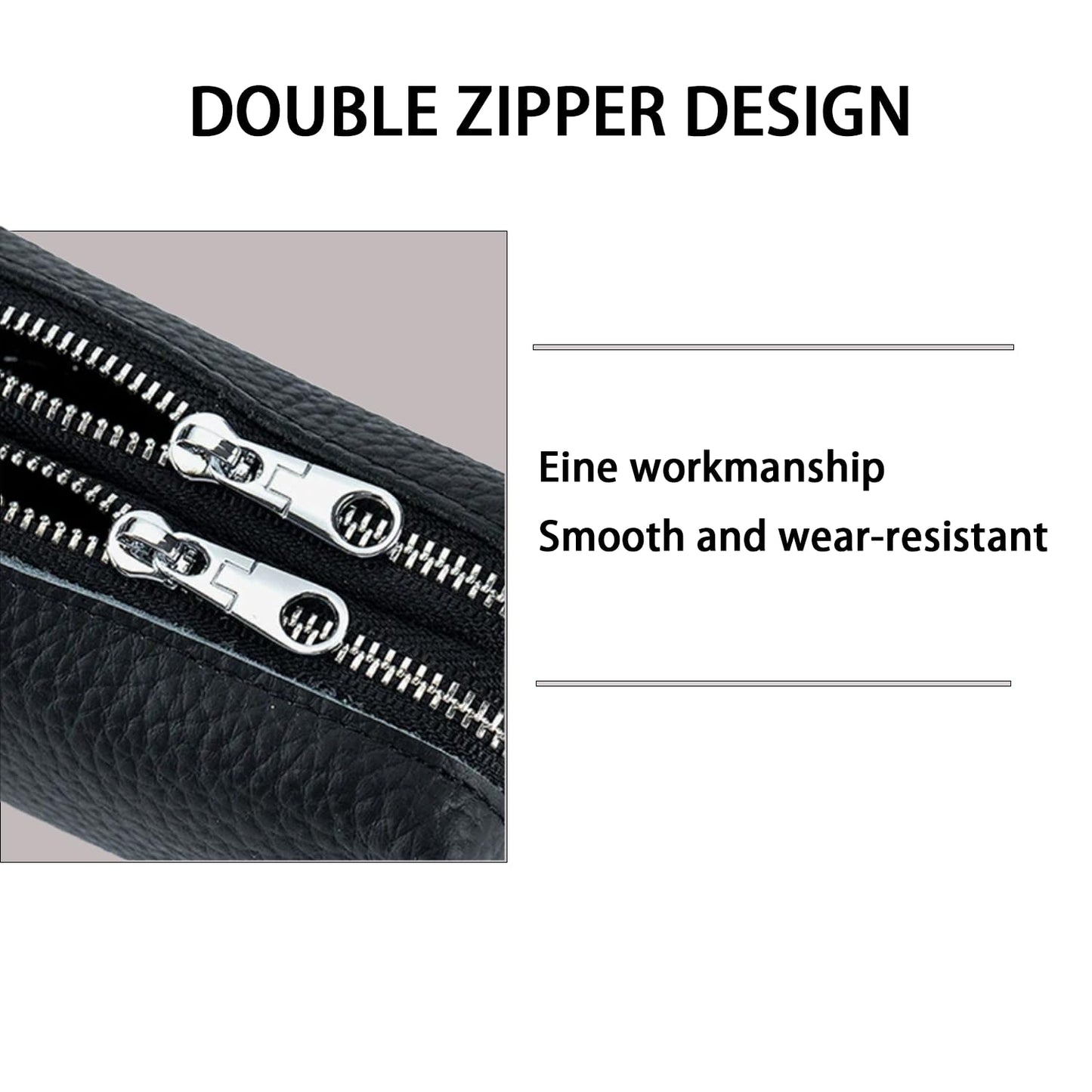 DTSFHTDAL Leather Car Key Wallet Case, Multi Functional First Layer Cowhide Key Bag Double Zipper Keychain Wallet Double Zip Key Bag for Keys (Black)