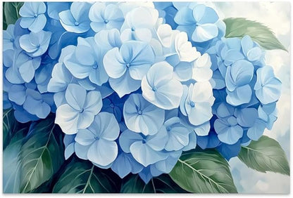 Yesad Blue Hydrangea Pictures, Floral Wall Art Flower Canvas Wall Art Botanical Prints Posters Rustic Wall Décor for Living Room Bedroom Kitchen Farmhouse Wall Décor (Unframed,12"x8",Hydrangea1)