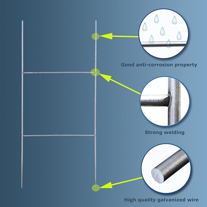 5 Pack Sign Stakes 16"x7", Metal H Frame Yard Sign Stakes for 4mm,5mm Corrugated Plastic Yard Signs