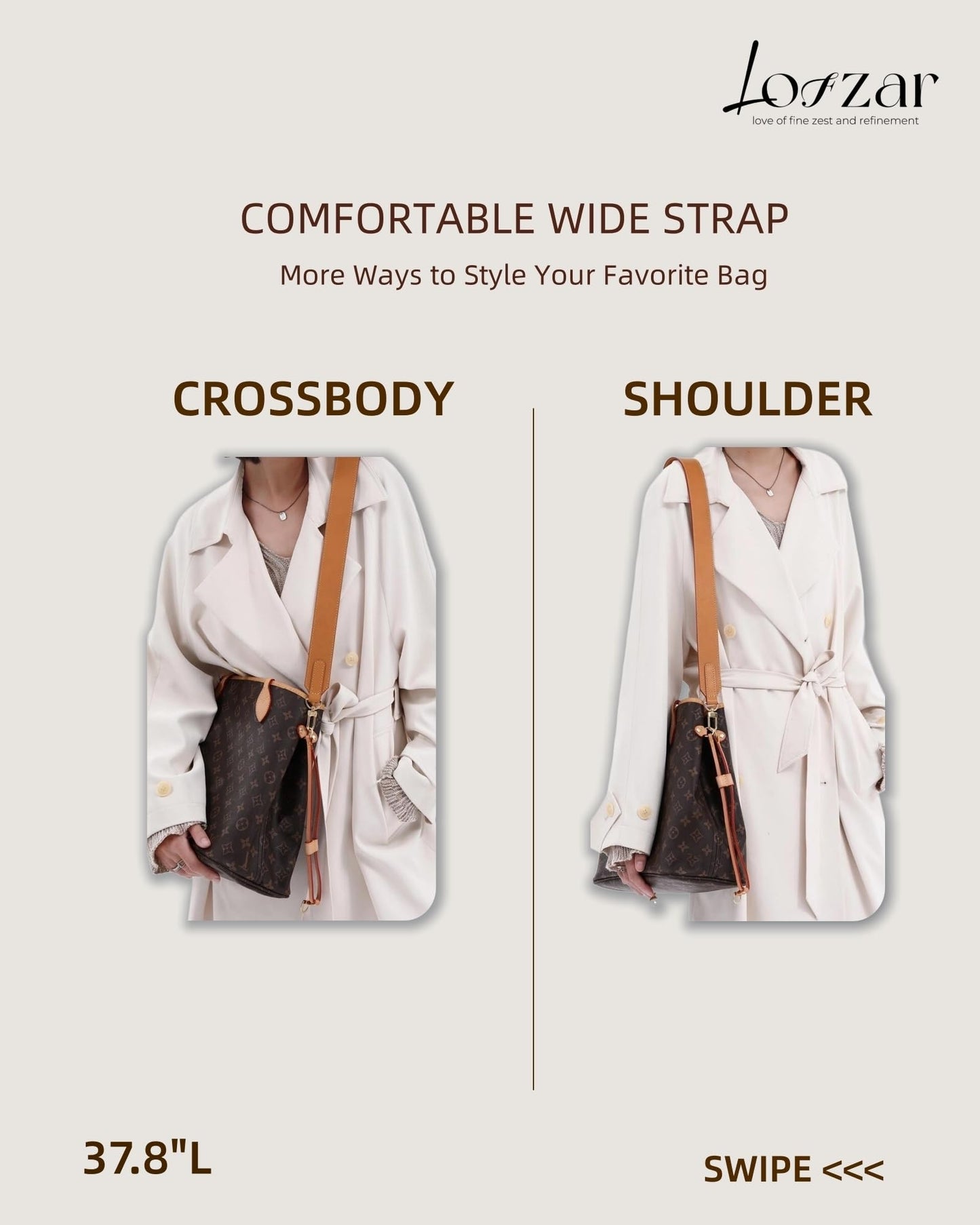LOFZAR Wide Vachetta Leather Replacement Bag Strap, Fits Neverfull PM/MM/GM Graceful and More (25.5" L, Beeswax)