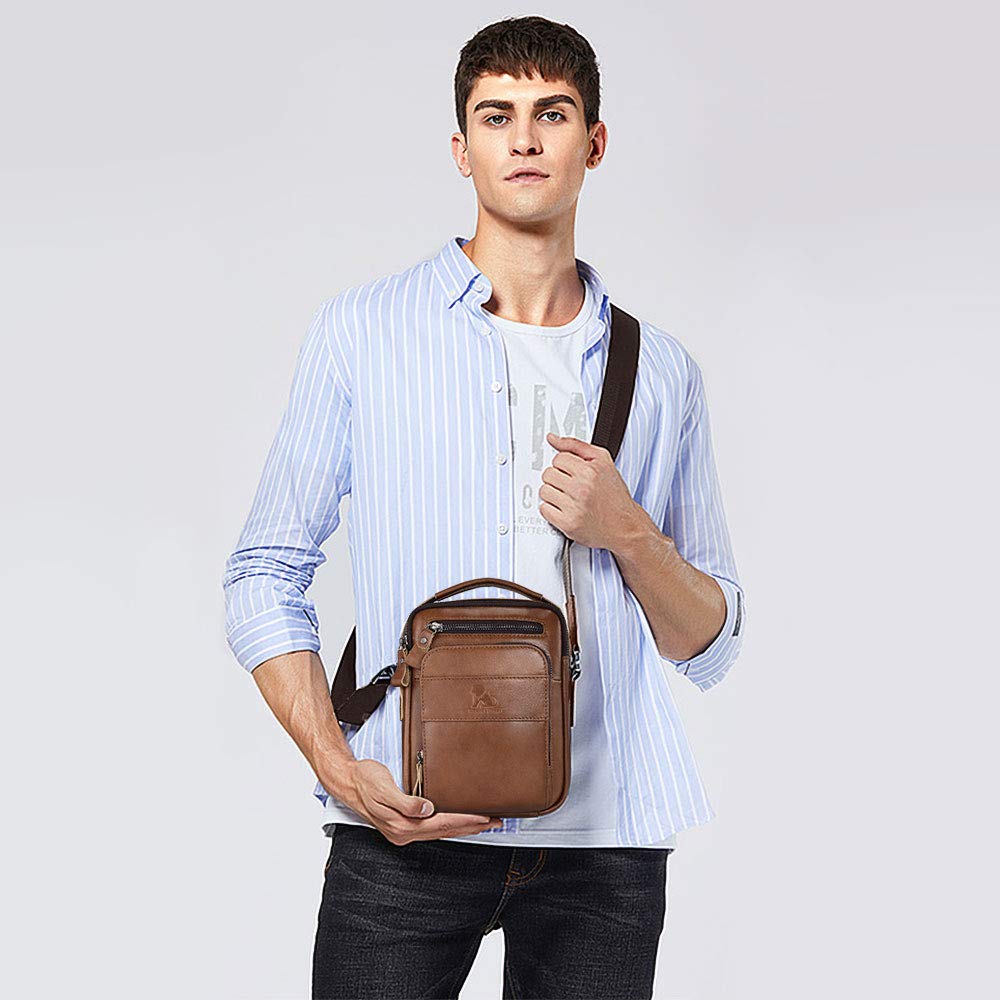 BAIGIO Genuine Leather Small Messenger Bag for Men Shoulder Bag for Ipad Crossbody Bag Men Handbag Satchel Travel Business