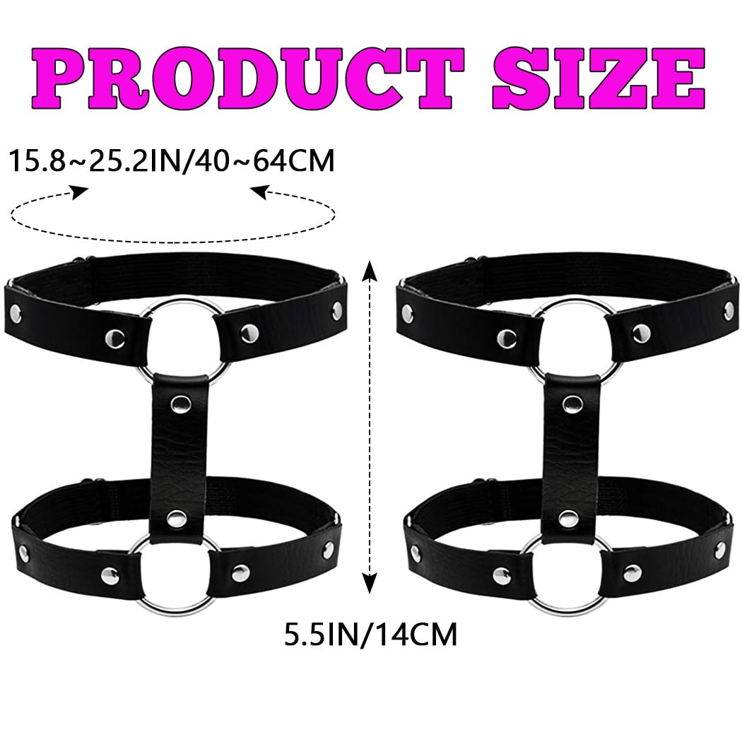 REETAN Rave Garter Belt Black Leather Punk Thigh Harness for Women