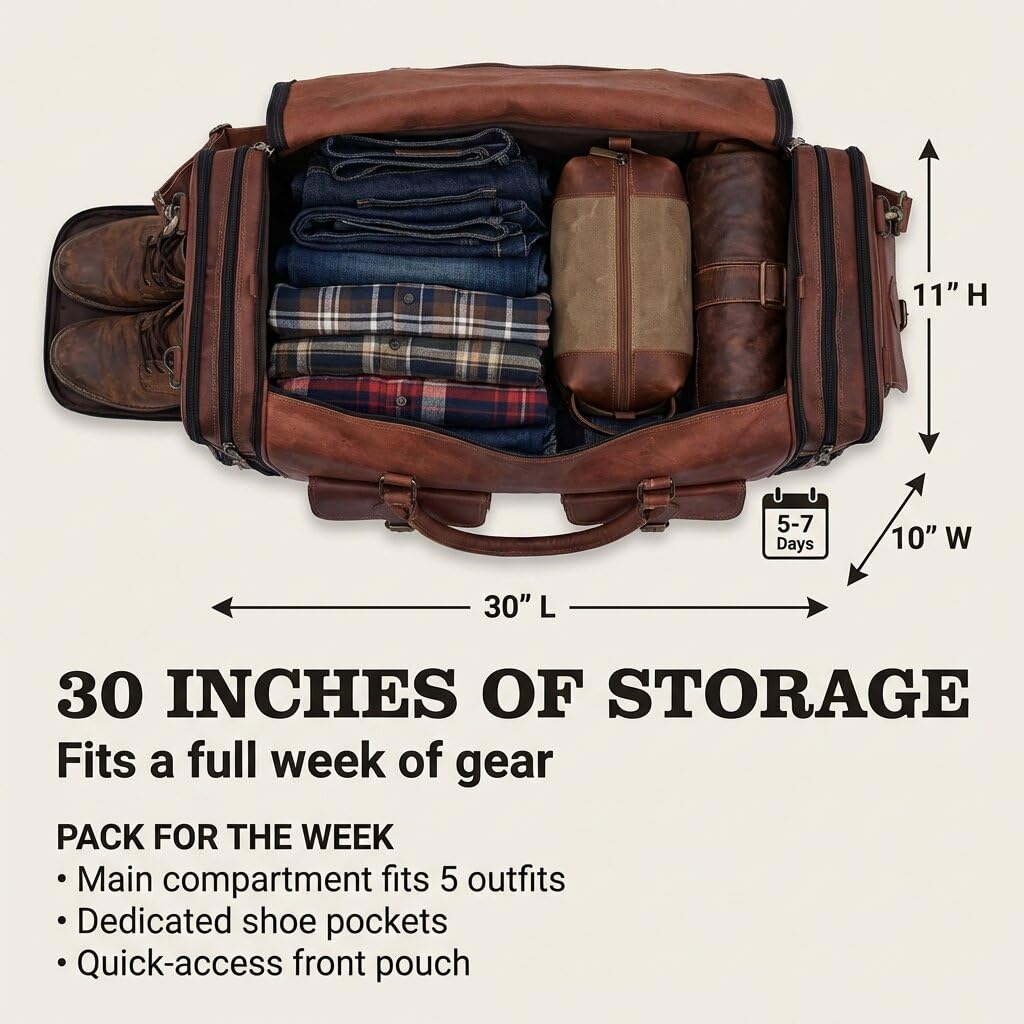 Handmade Vintage Travel Luggage 30 Inch Duffel Gym Sports Bag Weekender Travel Overnight Carry One Duffel Bag For Men (30 inch large)