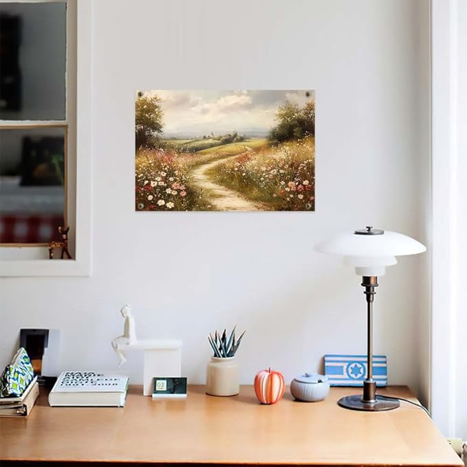 Yesad Wildflower Canvas Wall Art, Meadow with Flowers Painting Vintage Décor Nature Prints Rustic Pictures, Scenery Wall Decor for Living Room Bedroom Farmhouse (Unframed,12”x8”,Wildflower2)