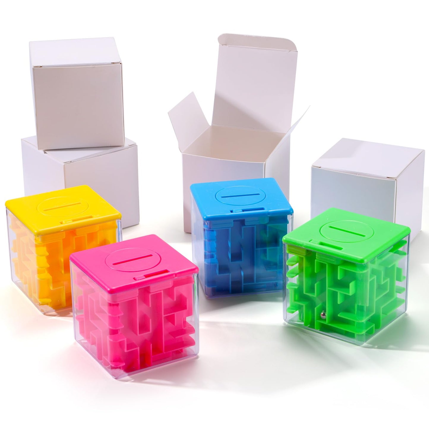 4 Pcs Money Box for Cash Gift Stocking Stuffers Plastic Cash Money Maze Puzzle Box for Adults Christmas Birthday Party Favors (Color)