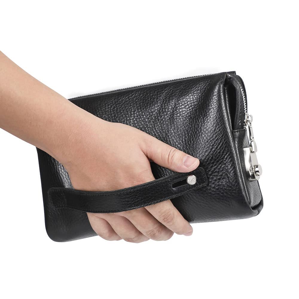 CONTACTS Clutch Purse Bag Leather for Men Anti Theft Wristlet Handbag Wallet Multiple Compartments Card Phone Holder Travel Bag