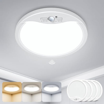 zemty 9inch 18W Motion Sensor Ceiling Light Wired, 3 Sensing Modes Motion Activated Closet Lights White, 3000K/4000K/6500K Waterproof LED Ceiling Lamp for Pantry Closet Shower Hallway-4Pack