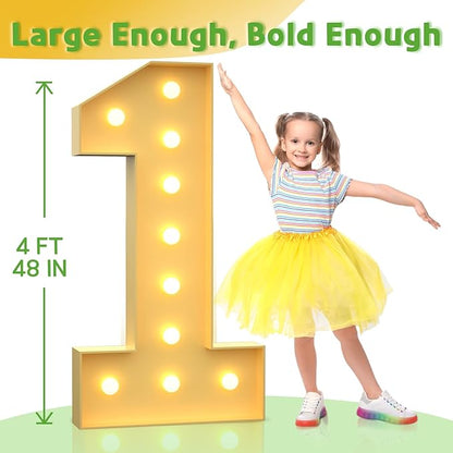 Marquee Numbers 4 Feet Tall Large Light Up Numbers 10th 10 Year Old Birthday Decorations Girl Boy Big Yellow Light Outdoor Anniversary Decorations Balloon Arch Kit Party Backdrop 10