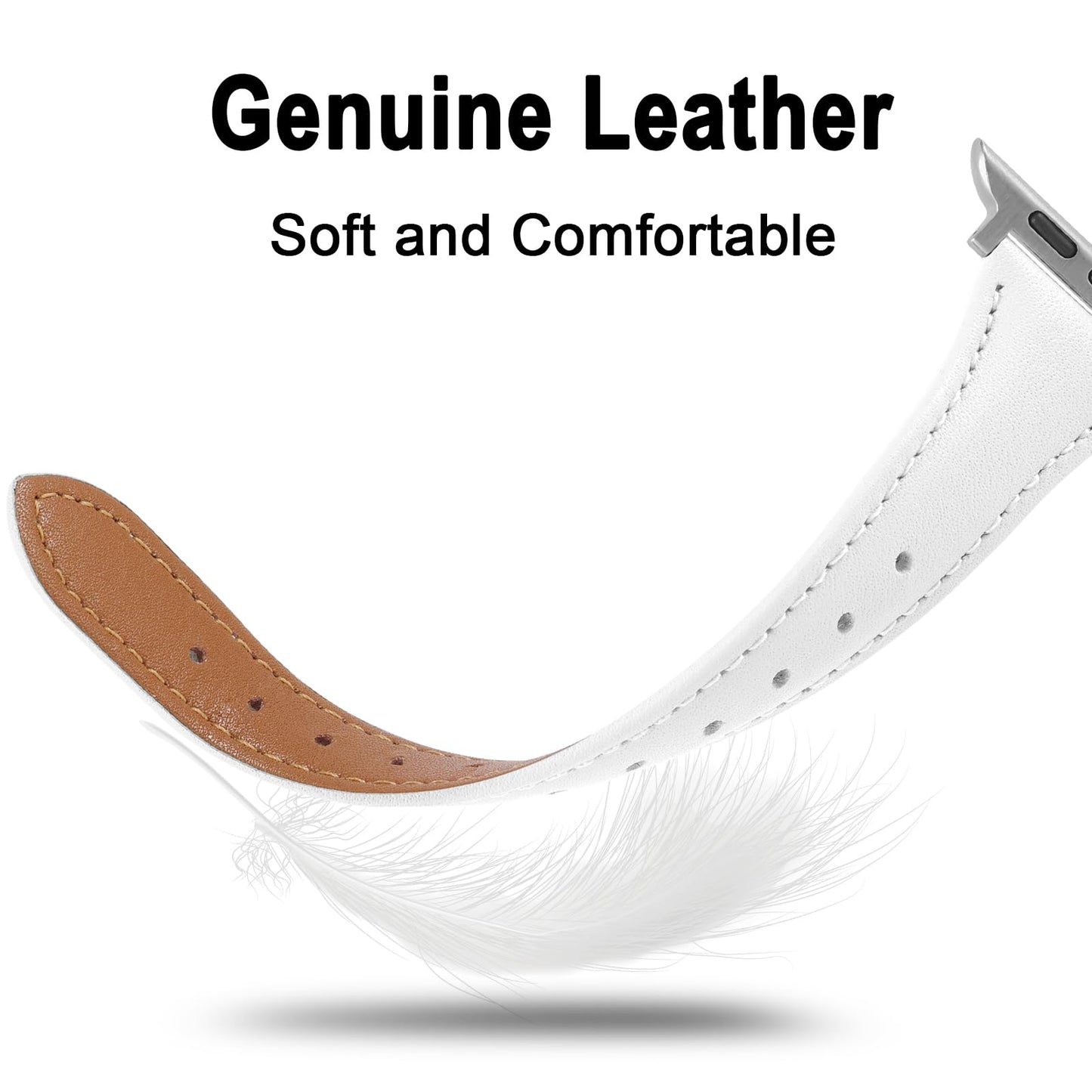 Slim Soft Genuine Leather Bands Compatible with Apple Watch Band 38mm 40mm 41mm 42mm for Women, Dressy Durable Leather Replacement Strap for iWatch SE1/2/3 11 10 9 8 7 6 5 4 3 2 1