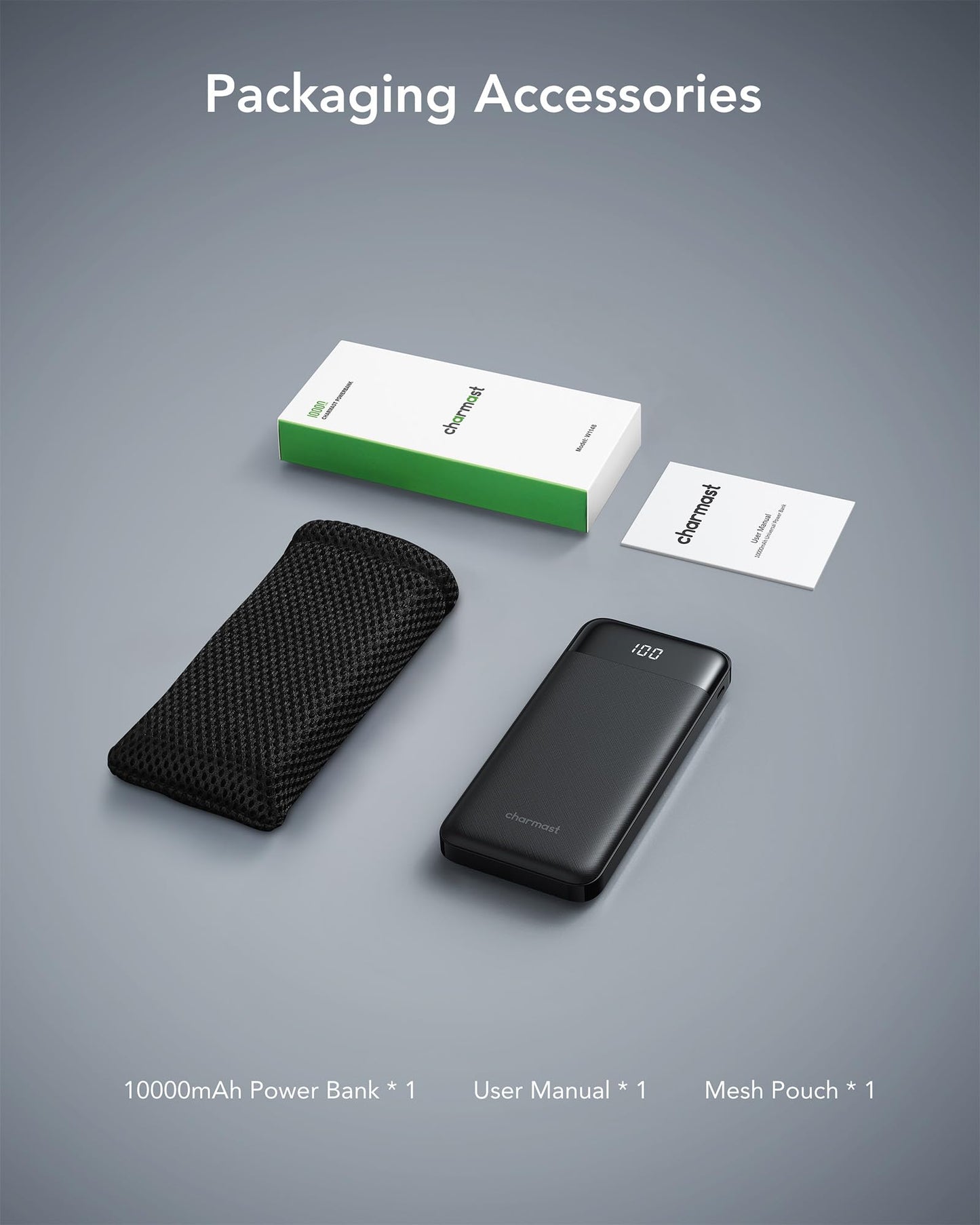 charmast Portable Charger with Built in Cables, Power Bank with Cords Wires, Slim 10000mAh Travel Battery Pack 6 Outputs 3 Inputs 3A Fast Charging for Samsung Google Pixel LG Moto iPhone iPad