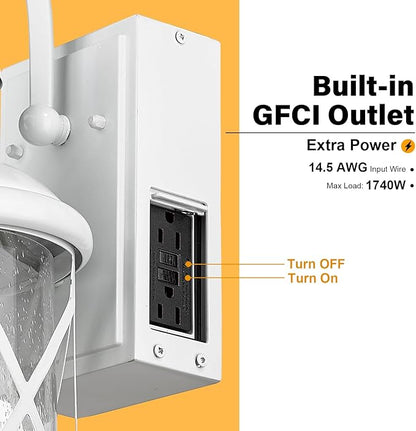 Darkaway Motion Sensor Outdoor Wall Light Dusk to Dawn Outdoor Porch Light with GFCI Outlet Waterproof Exterior Wall Sconce with Seeded Glass White Lighting Fixture for House Patio Garage