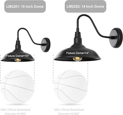 Black Gooseneck Barn Light for Farmhouse 10 Inch Dome Exterior Lights Fixture with Wall Mount, Outdoor Wall Sconce for Garage Porch Patio