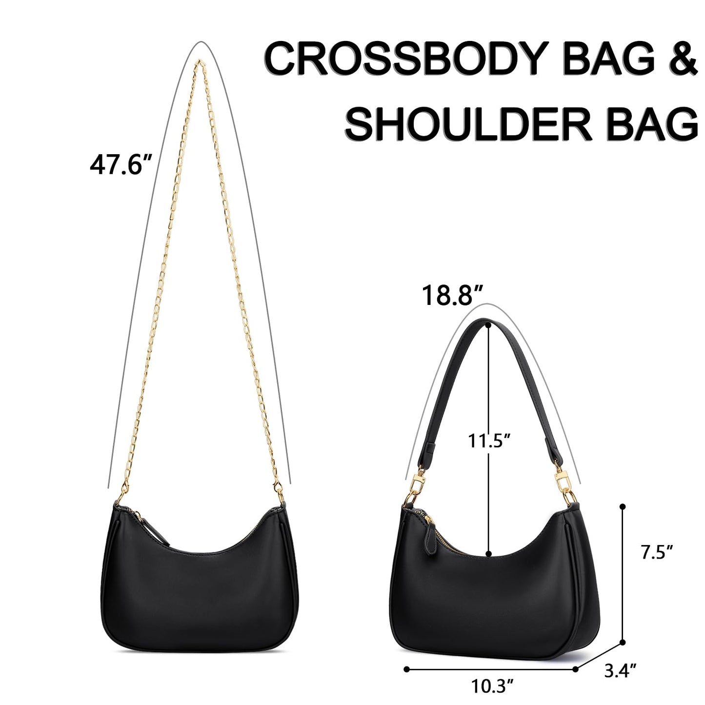 KKXIU Shoulder Bag for Women Cute Hobo and Tote Handbags Retro Clutch Underarm Purse with 2 Removable Straps (Black)