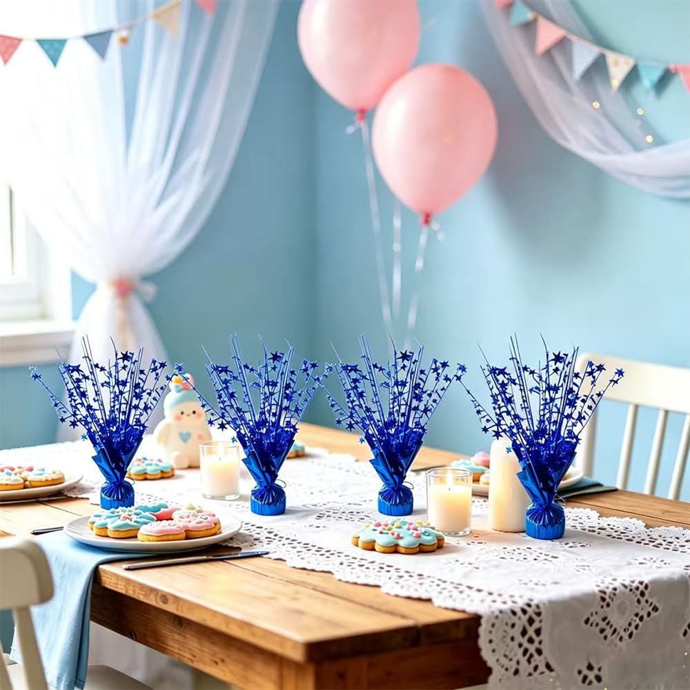 6 Pack Blue Star Table Centerpieces, Metallic Blue Starburst Table Decor, Sparkly Foil Table Topper for Birthday, Baby Shower, Wedding, Graduation, Space Themed Party, Holiday Table Decoration