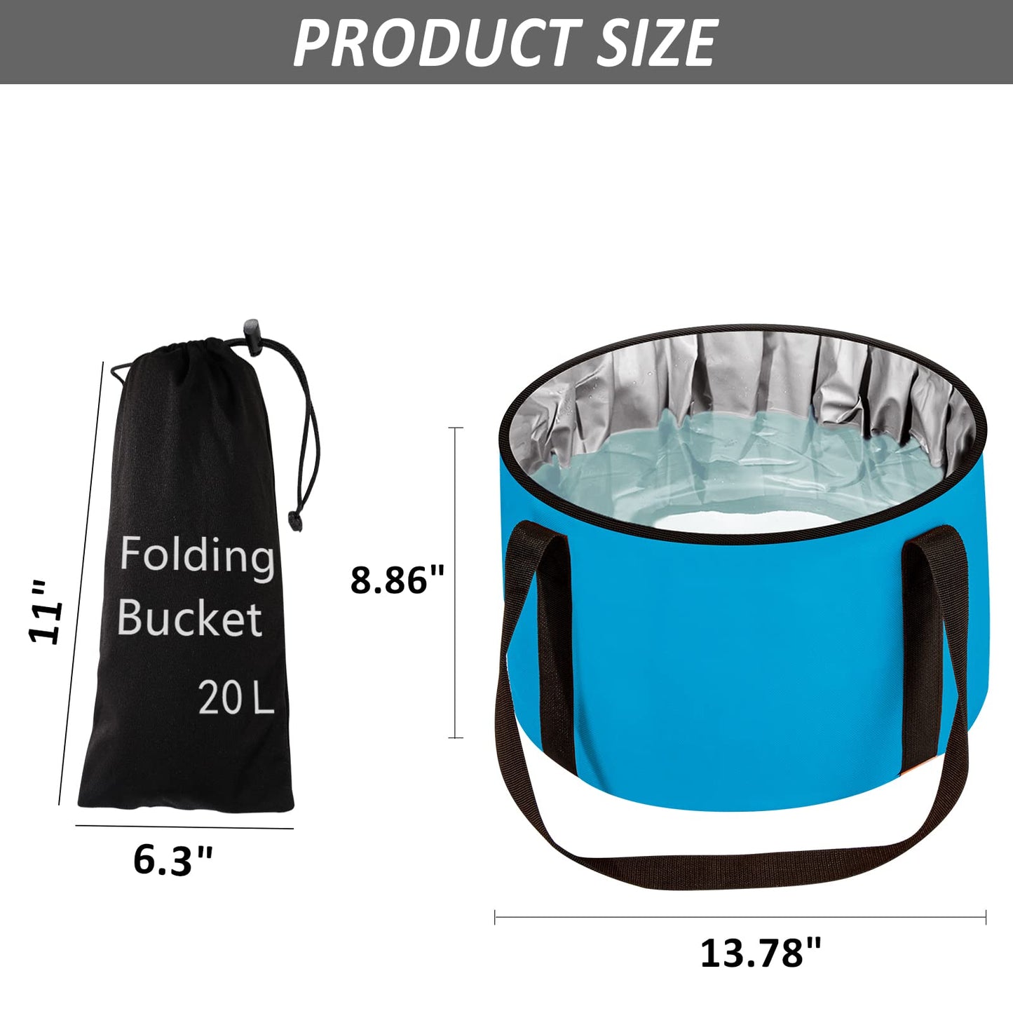 Foot Bath Basin 20L Collapsible Bucket, Portable Foot Soak Tub Feet Soaking Bucket for Outdoor Travel, Camping, Fishing(Black)