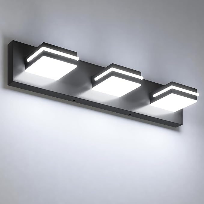 VOLISUN Modern Bathroom Vanity Light Fixtures (3-Light, 24-Inch), Matte Black LED Bathroom Lighting Fixtures Over Mirror, 360°Rotable Head, LED Vanity Lights for Bathrooms (Cool White 6000K)