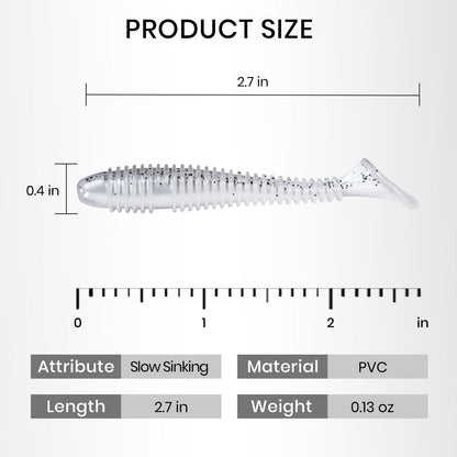 Pristis 35 pcs Paddle Tail Swimbaits, 3 inchs Fishing Soft Lures for Bass Crappie Walleye Trout, Durable Plastic Sinking Bait Swimmer Kit for Saltwater Freshwater Texas Carolina Fitness Rig, Bluegill