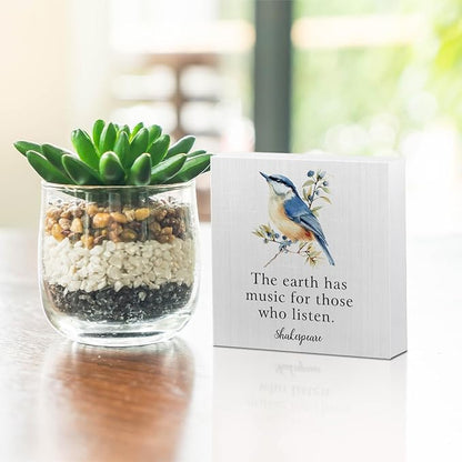 Summer Decor Wooden Box Sign, Watercolor Bird Desk Decorations, Gifts for Nature Lovers, Rustic Farmhouse Home Living Room Garden Bedroom Table Shelf Decor, Summer Decorations Wood Block Plaque