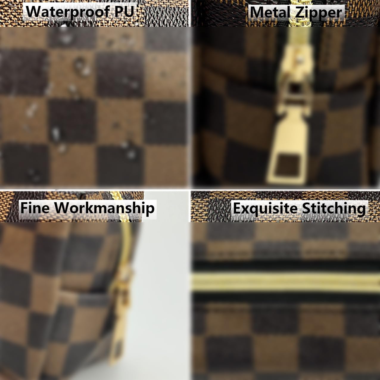 bopomofo Brown Checkered Cosmetic Bag 3 Pack,1 Big Pouch,1 Makeup Brushes Holder, 1 Coin Purse,Portable Travel Makeup Bag Set Lightweight and Waterproof Storage Bag Organizer (Brown Checkered 3 Pcs)