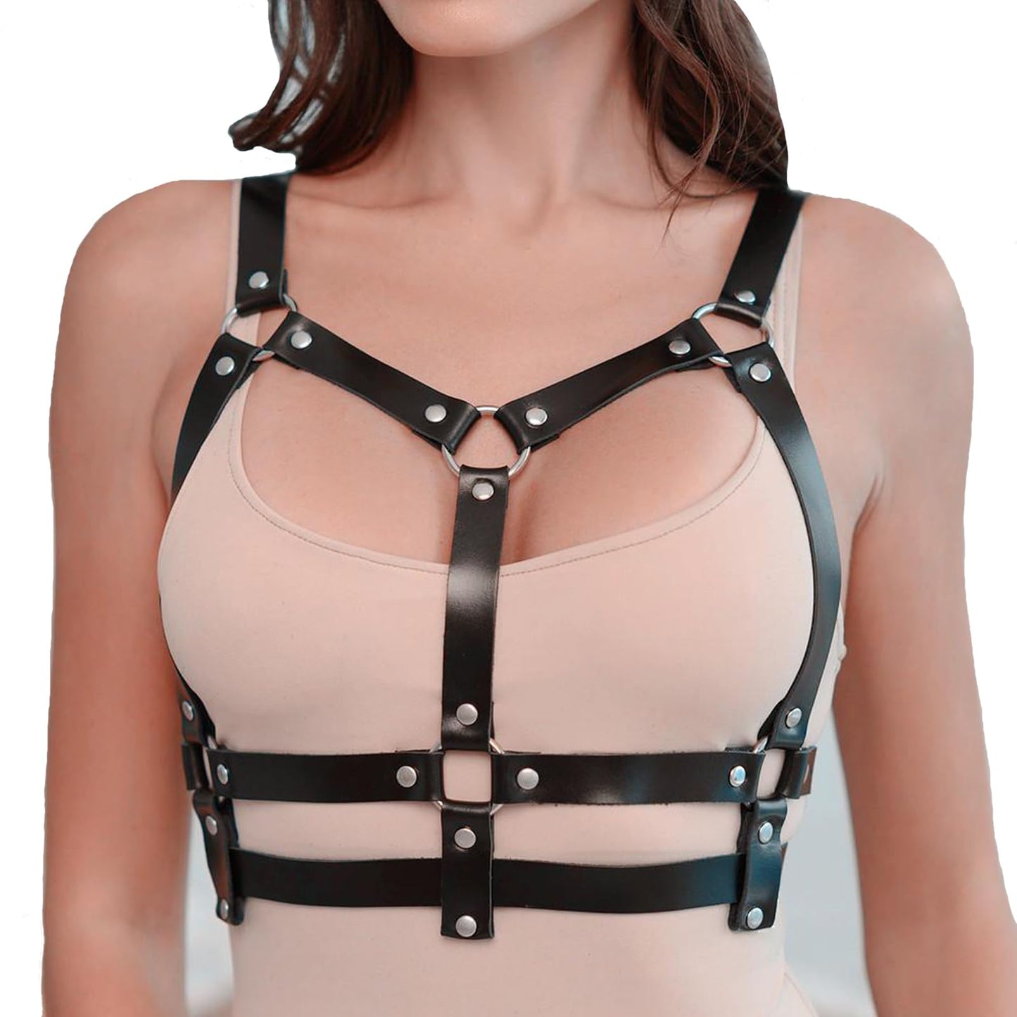 NOFIBAF Punk Belt Goth Leather Body Chain Black Waist Chain Belts Sexy Adjustable Body Accessories for Women Girls