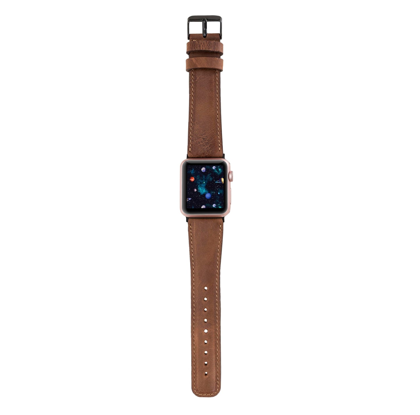 benvato Premium Handmade Leather Watch Band for Apple Watch SE 3 2 1 & Series 11 10 9 8 7 6 5 4 3 2 1 fits 42mm 41mm 40mm 38mm (Saddle Brown w/Black Connector&Clasp)