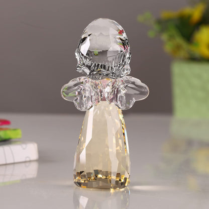 DOJOZ Crystal Little Angel Christmas Birthday Gifts Cherub Figurine Paperweight Decor Ornaments Art Collecible (Gold)