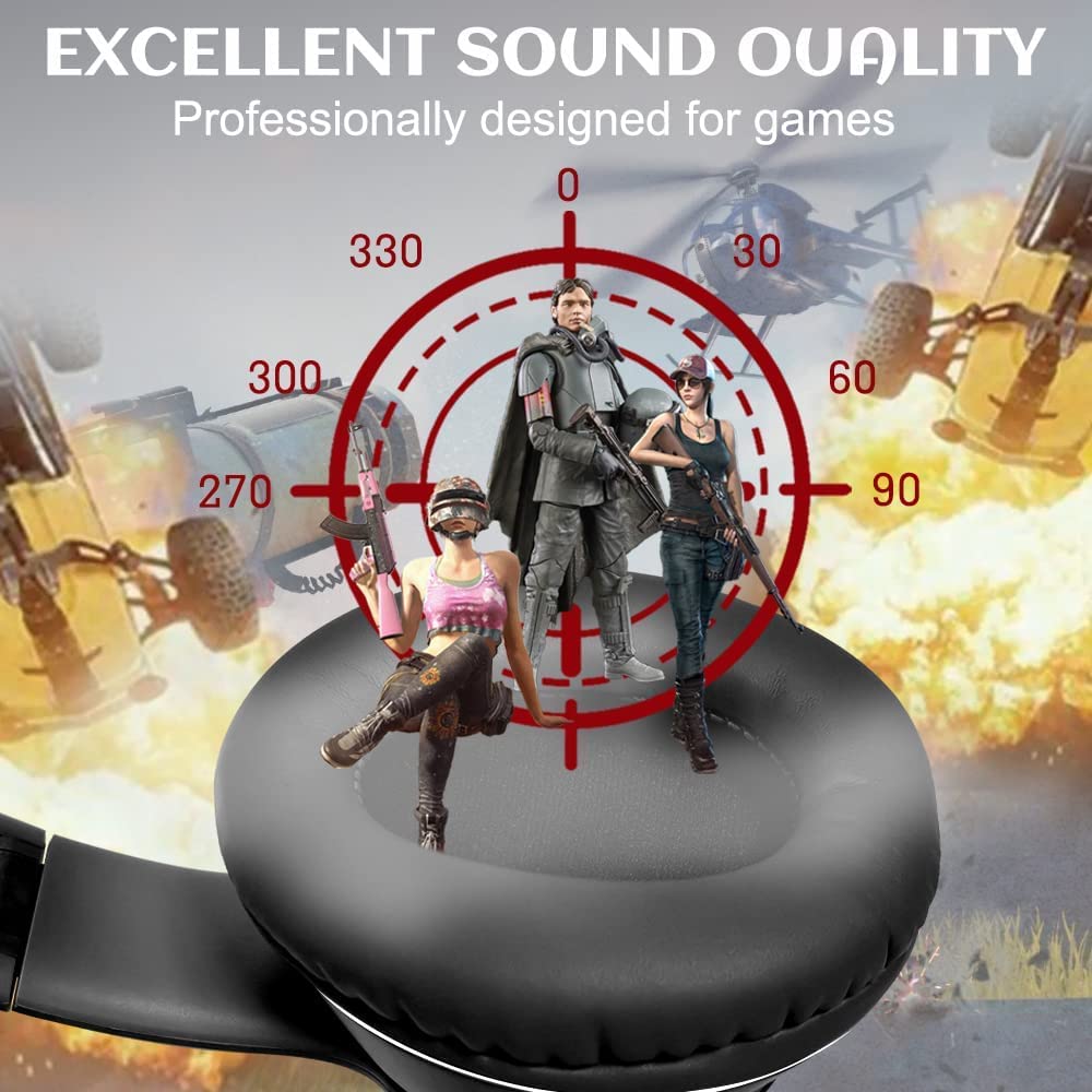 Cat Ear Gaming Headphones Wired AUX 3.5mm with LED Light, VIGROS Flashing Stereo Game Headphones Surround Sound Over-Ear Headsets with Microphone Fit Kids & Adult for PC, PS4, Switch, Mobile, Laptop