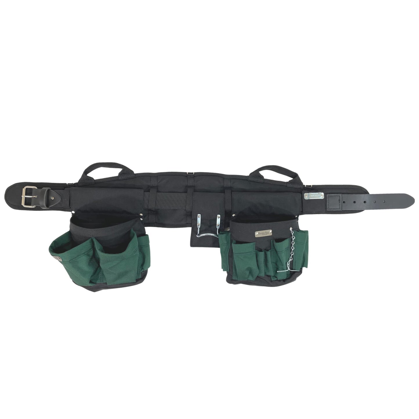 BOULDER BAG Professional Electrician's MAX Combo with Comfort Back Support Tool Belt, Leather Belt Buckle, Heavy Duty Work Belt, Green, (Medium 28-32 Inch Waist), Made in USA